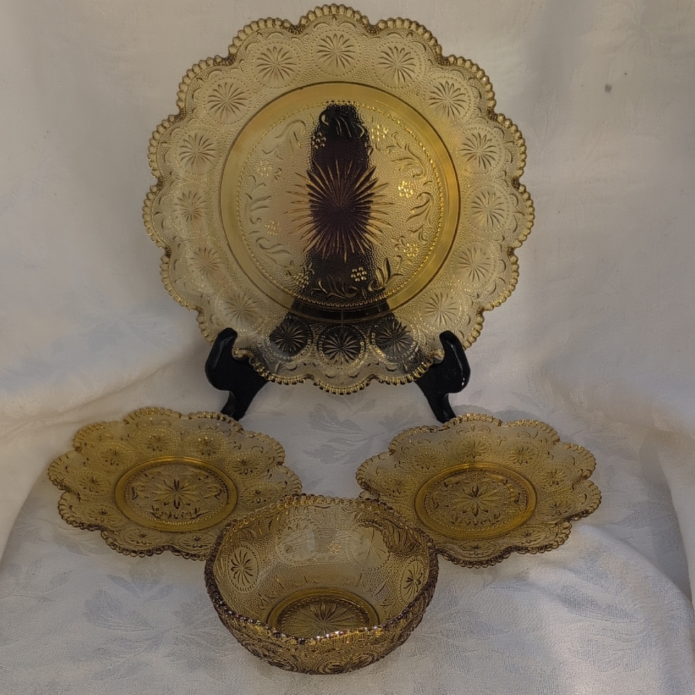 Vintage Brockway Glass Company American Concord Amber Collection Set of Dishes